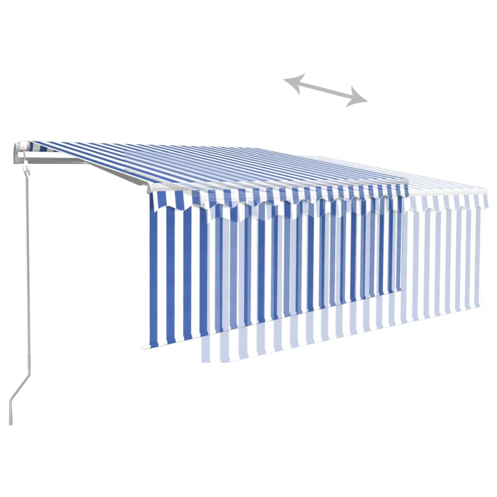 Copertină automată cu stor&LED&senzor vânt albastru&alb 3x2,5 m
