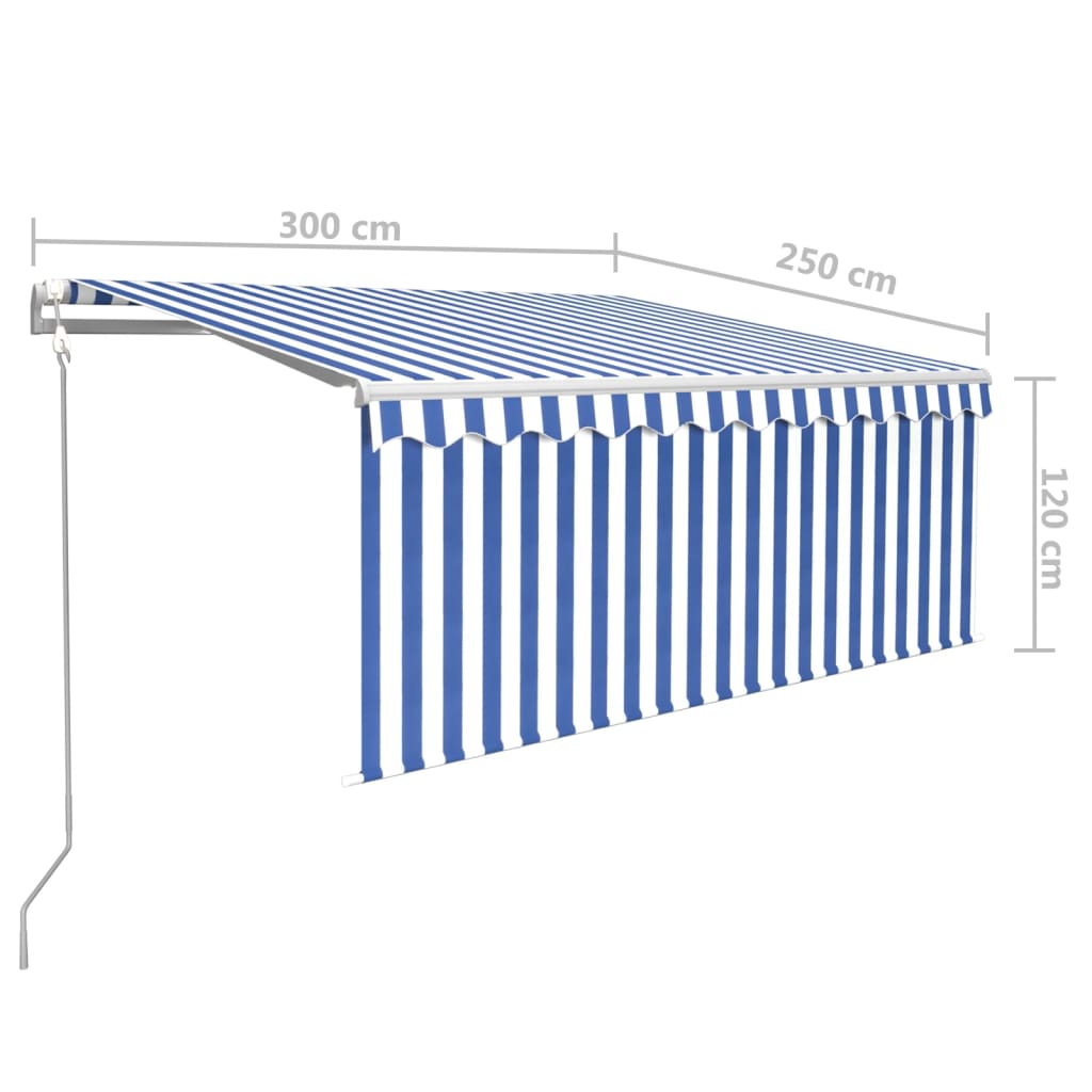 Copertină automată cu stor&LED&senzor vânt albastru&alb 3x2,5 m