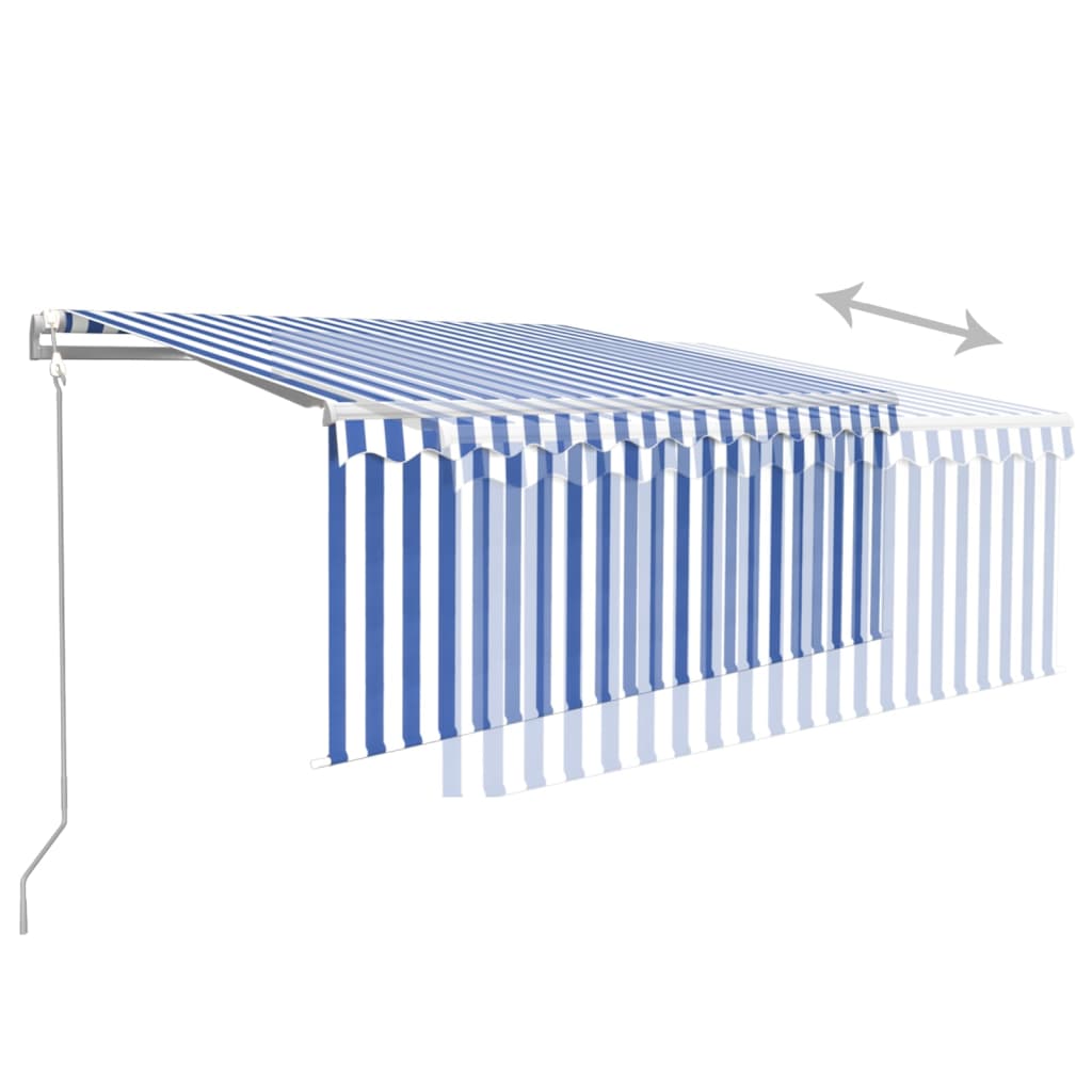 Copertină automată stor, LED senzor vânt albastru&alb 3,5x2,5 m