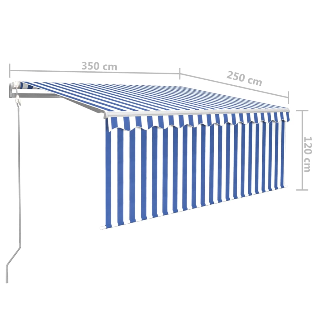 Copertină automată stor, LED senzor vânt albastru&alb 3,5x2,5 m
