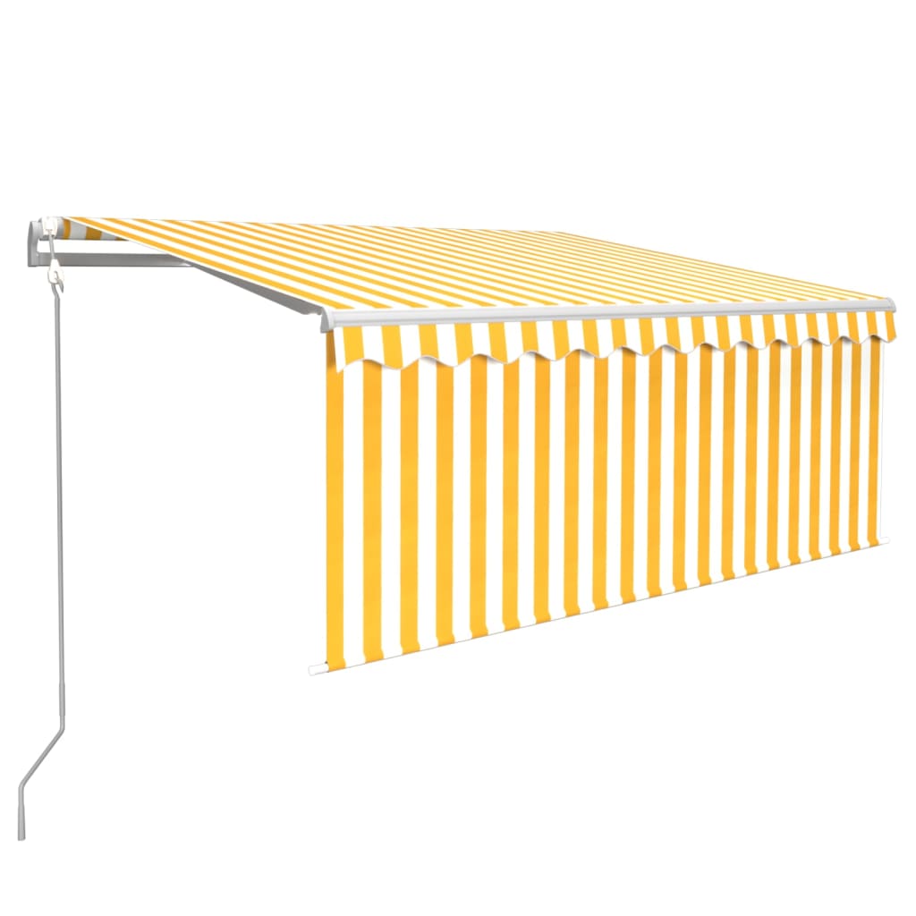 Copertină automată cu stor&LED&senzor vânt galben&alb 3,5x2,5 m