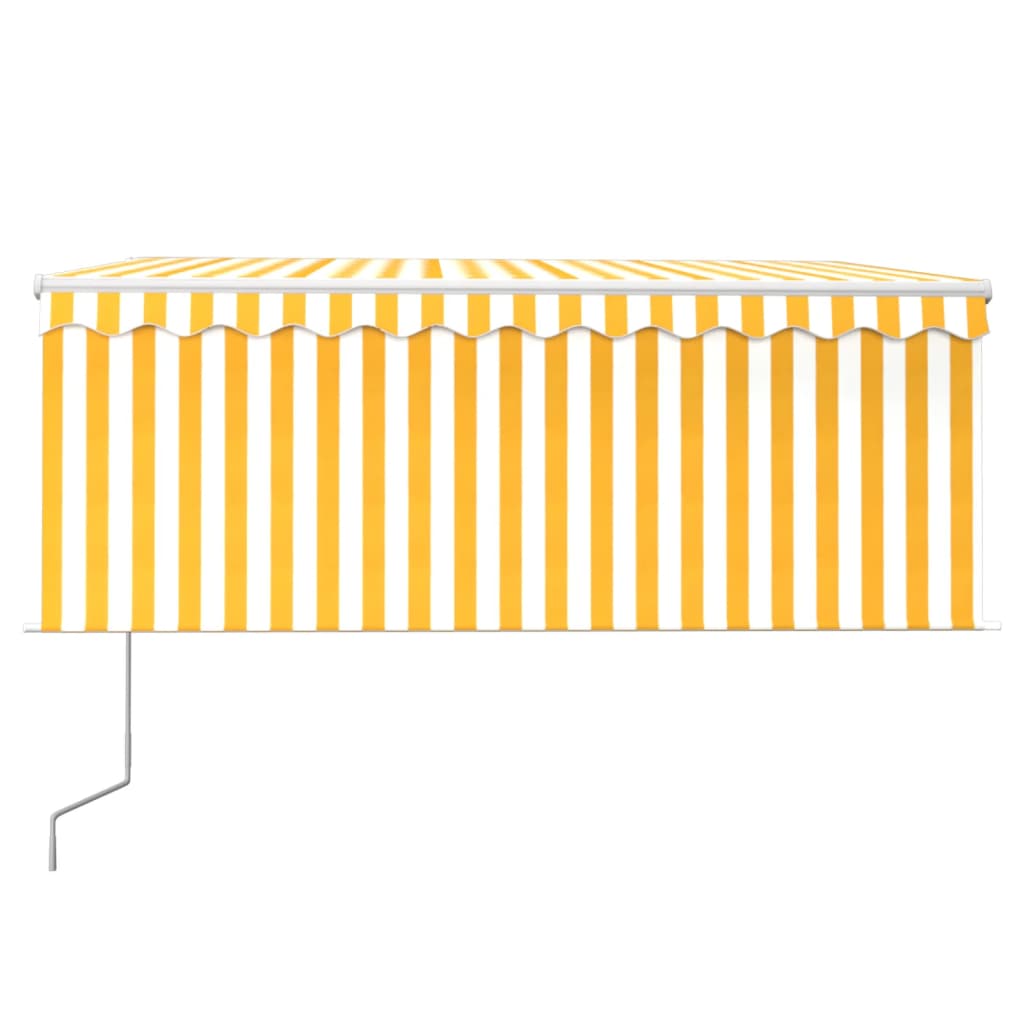 Copertină automată cu stor&LED&senzor vânt galben&alb 3,5x2,5 m