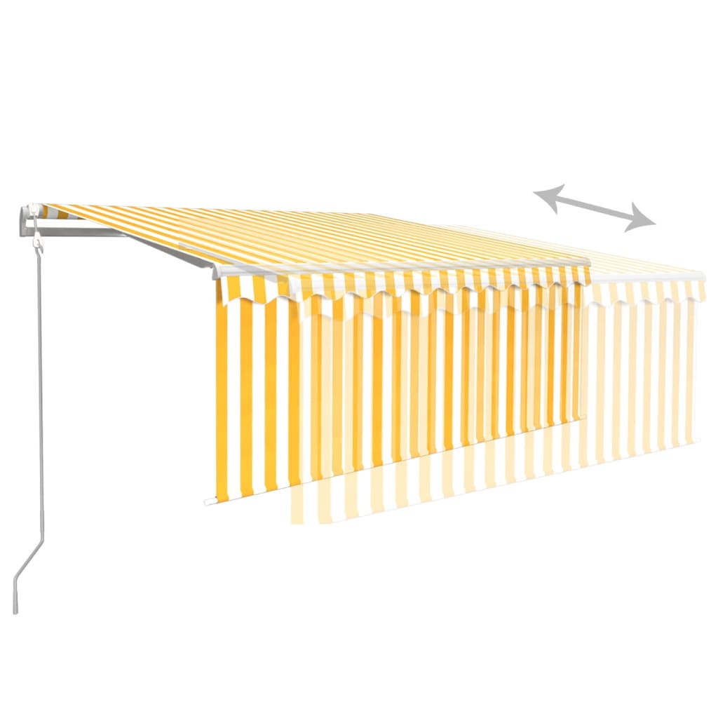 Copertină automată cu stor&LED&senzor vânt galben&alb 3,5x2,5 m
