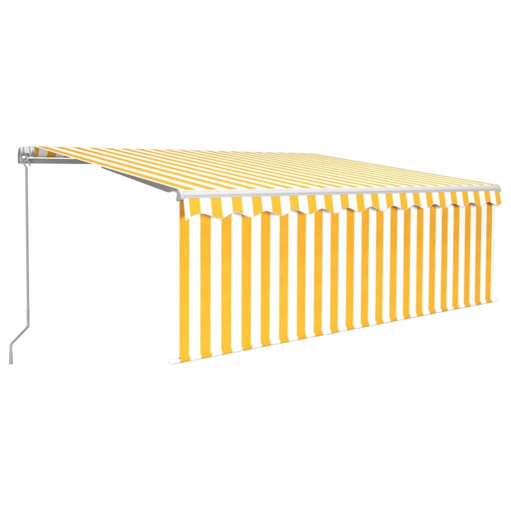 Copertină retractabilă manual cu stor&LED, galben&alb, 4x3 m