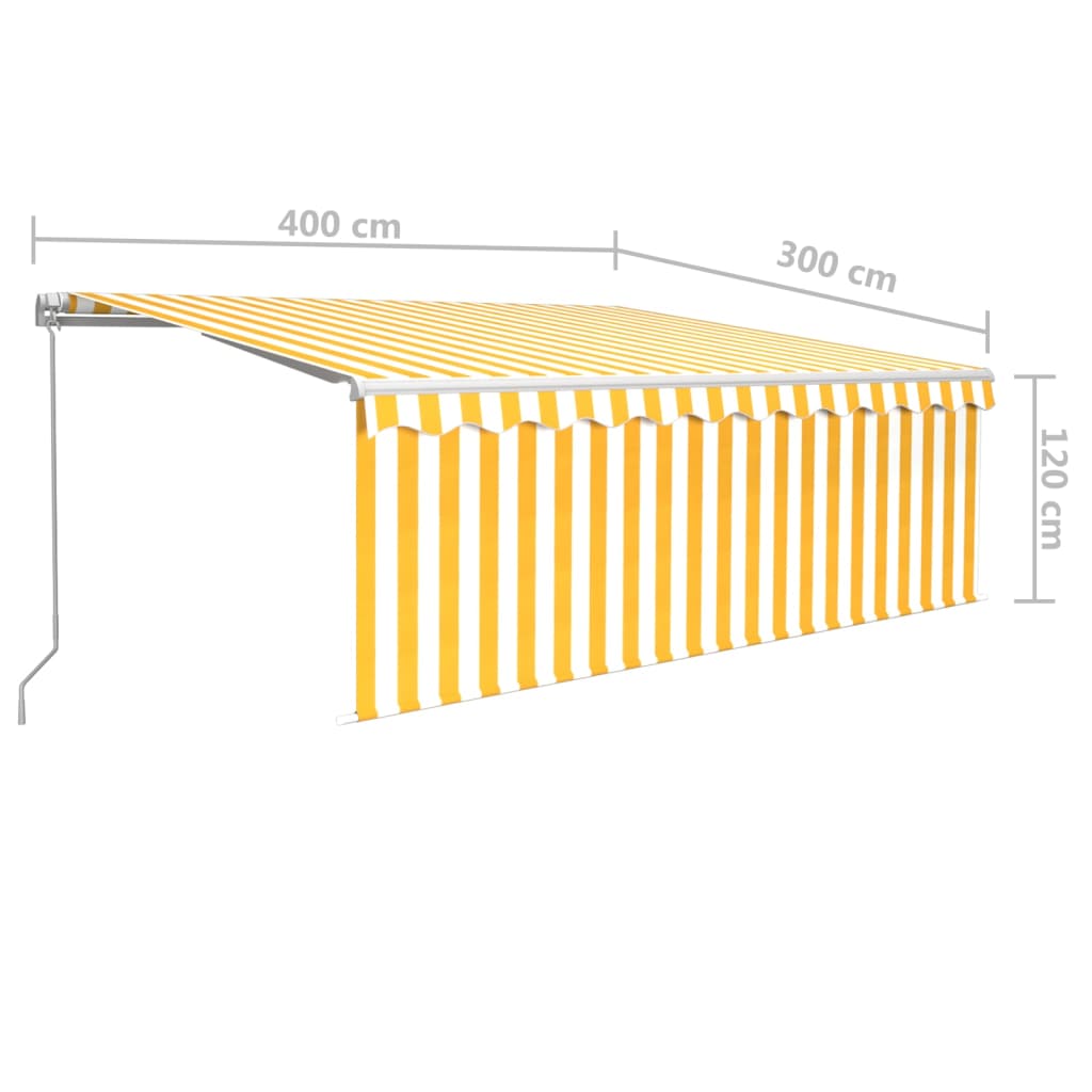 Copertină retractabilă manual cu stor&LED, galben&alb, 4x3 m