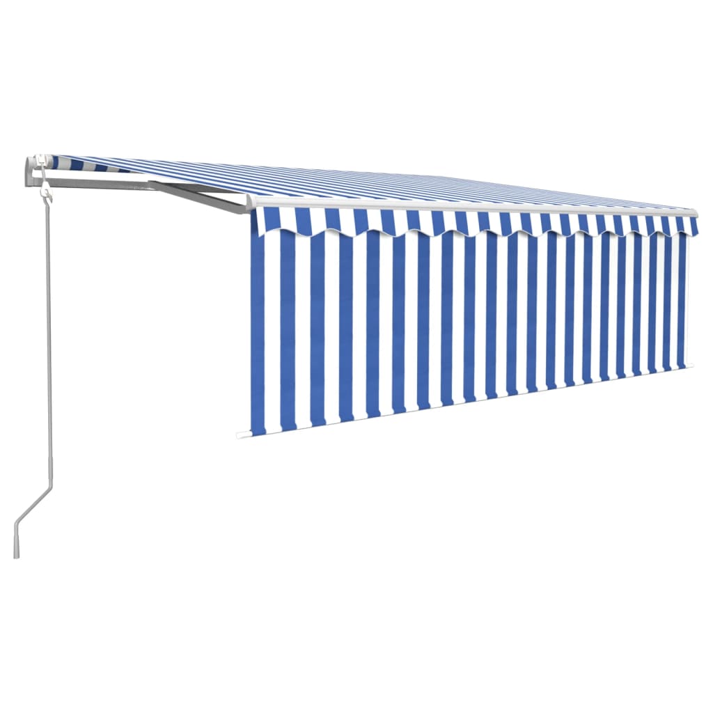 Copertină retractabilă automat cu stor, albastru & alb, 4x3 m