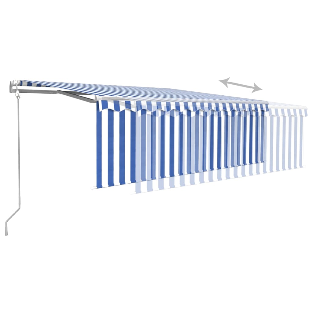 Copertină retractabilă automat cu stor, albastru & alb, 4x3 m