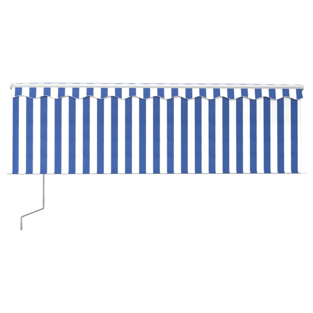 Copertină automată cu stor&senzor vânt&LED, albastru&alb, 4x3 m
