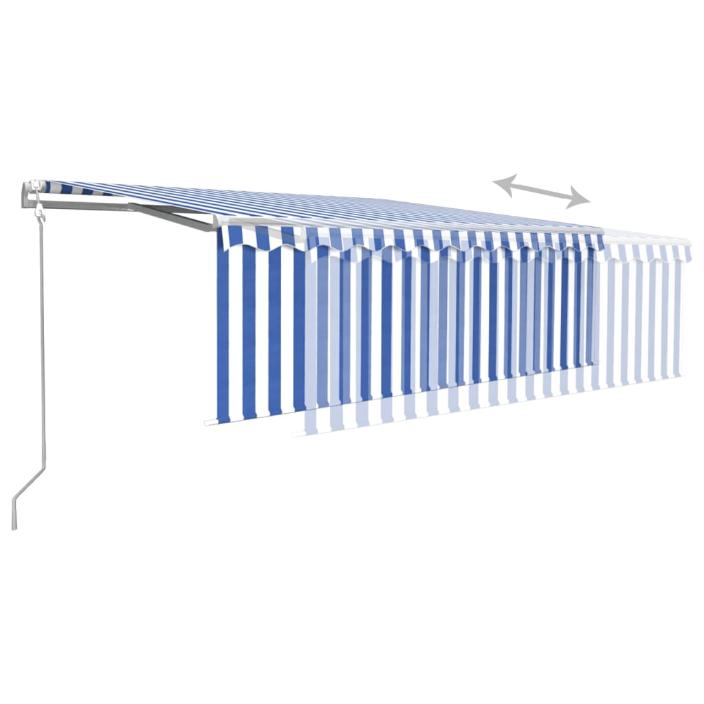 Copertină automată cu stor&senzor vânt&LED, albastru&alb, 4x3 m