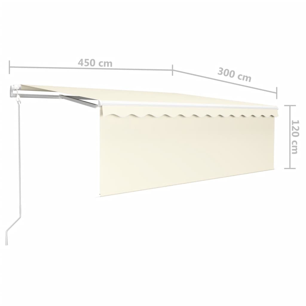 Copertină automată cu stor&senzor vânt&LED, crem, 4,5x3 m