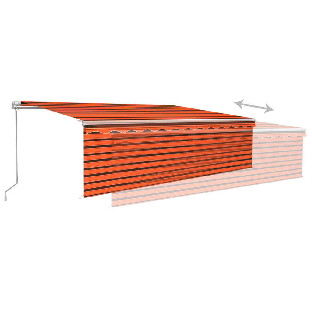 Copertină retractabilă manual cu stor&LED, portocaliu&maro 5x3m