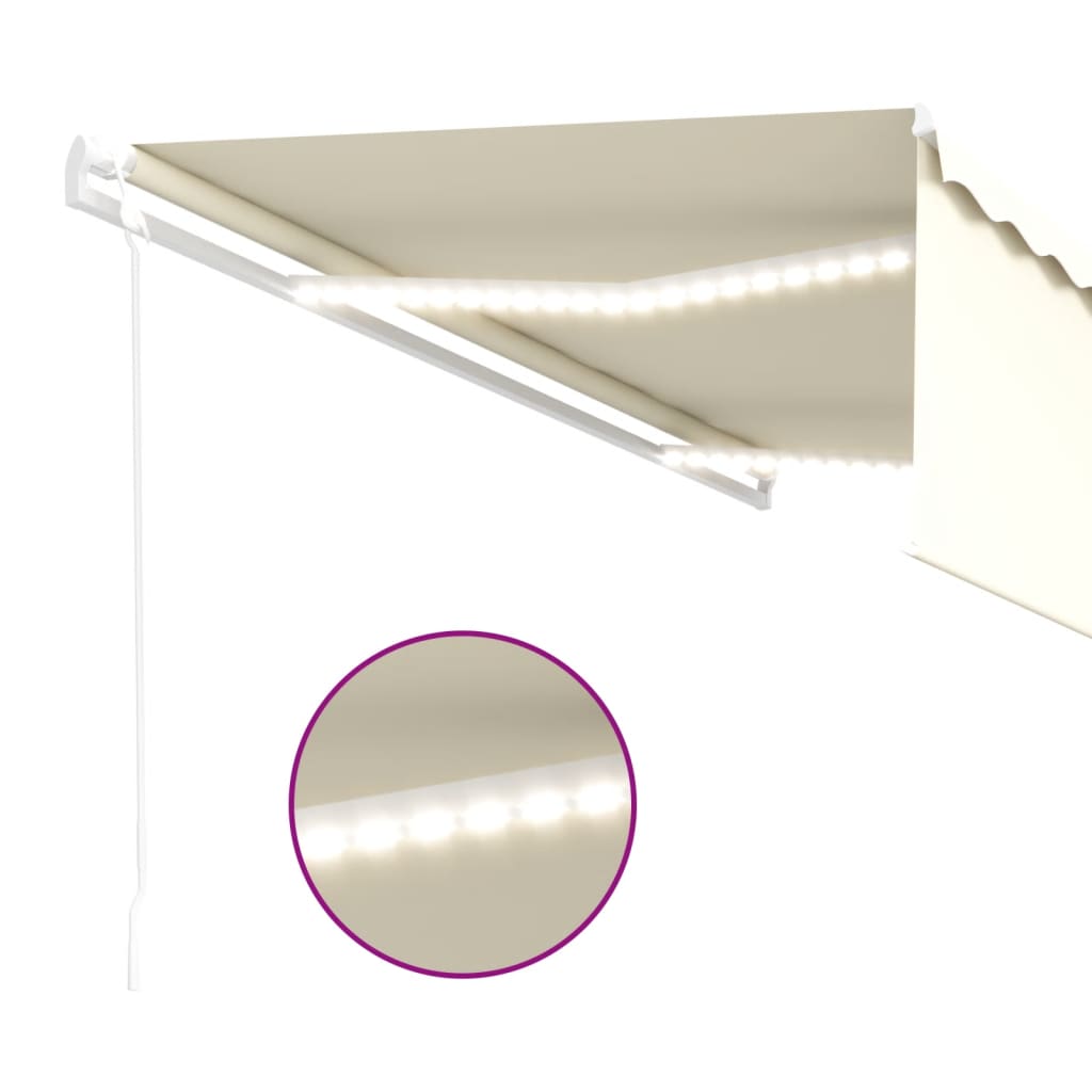 Copertină retractabilă automat stor&LED&senzor vânt, crem, 5x3m