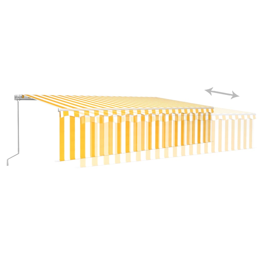 Copertină retractabilă manual cu stor&LED, galben&alb, 6x3 m