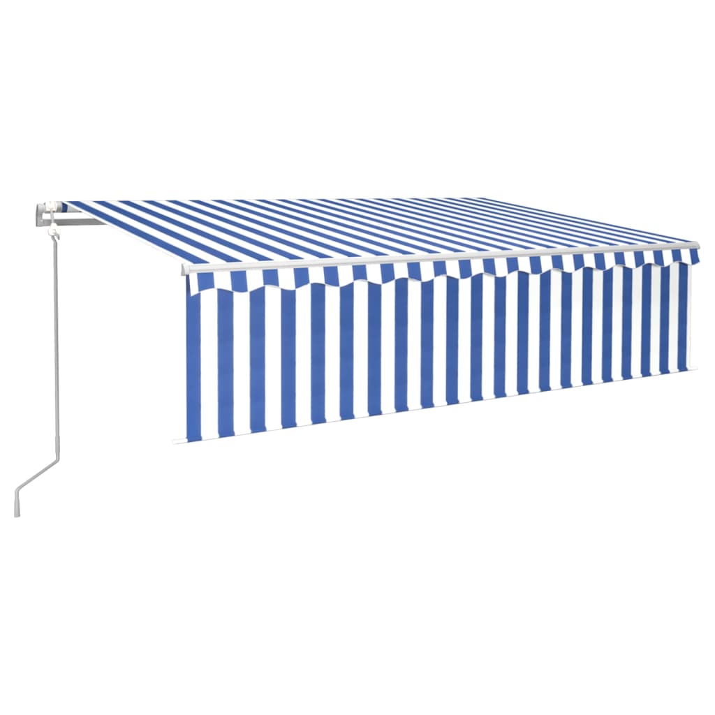 Copertină retractabilă automat cu stor, albastru&alb, 6x3 m