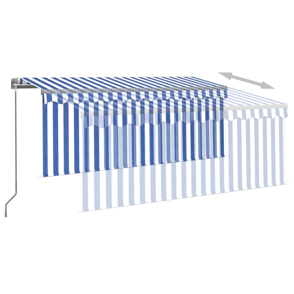 Copertină retractabilă manual cu stor&LED albastru&alb 3,5x2,5m