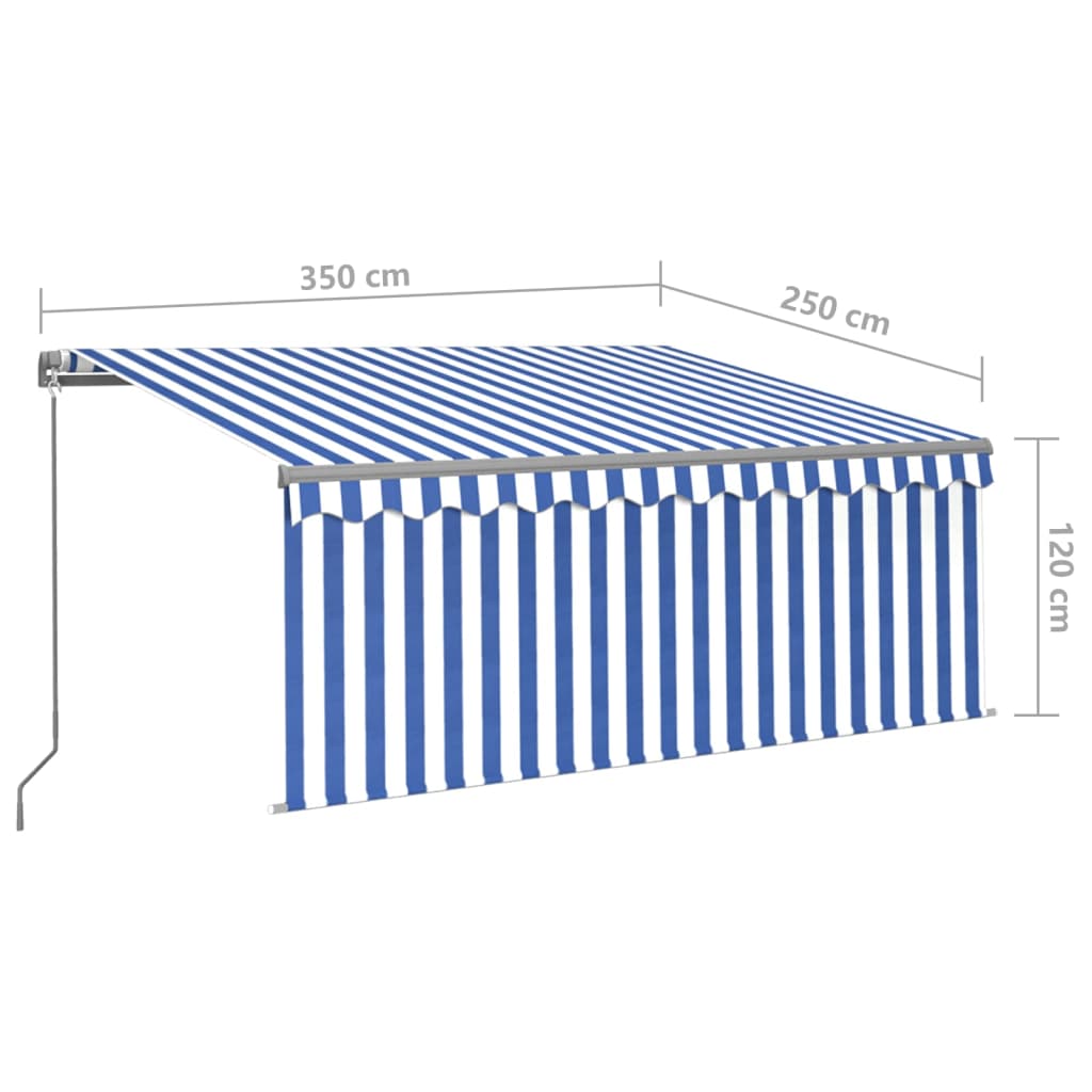 Copertină retractabilă manual cu stor&LED albastru&alb 3,5x2,5m