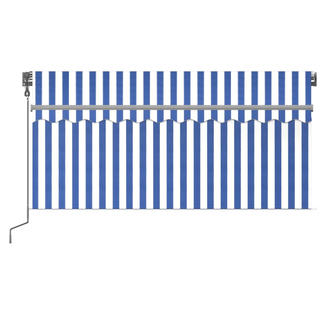 Copertină retractabilă automat cu stor, albastru&alb, 3,5x2,5 m