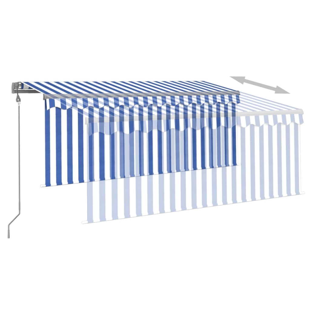 Copertină retractabilă automat cu stor, albastru&alb, 3,5x2,5 m