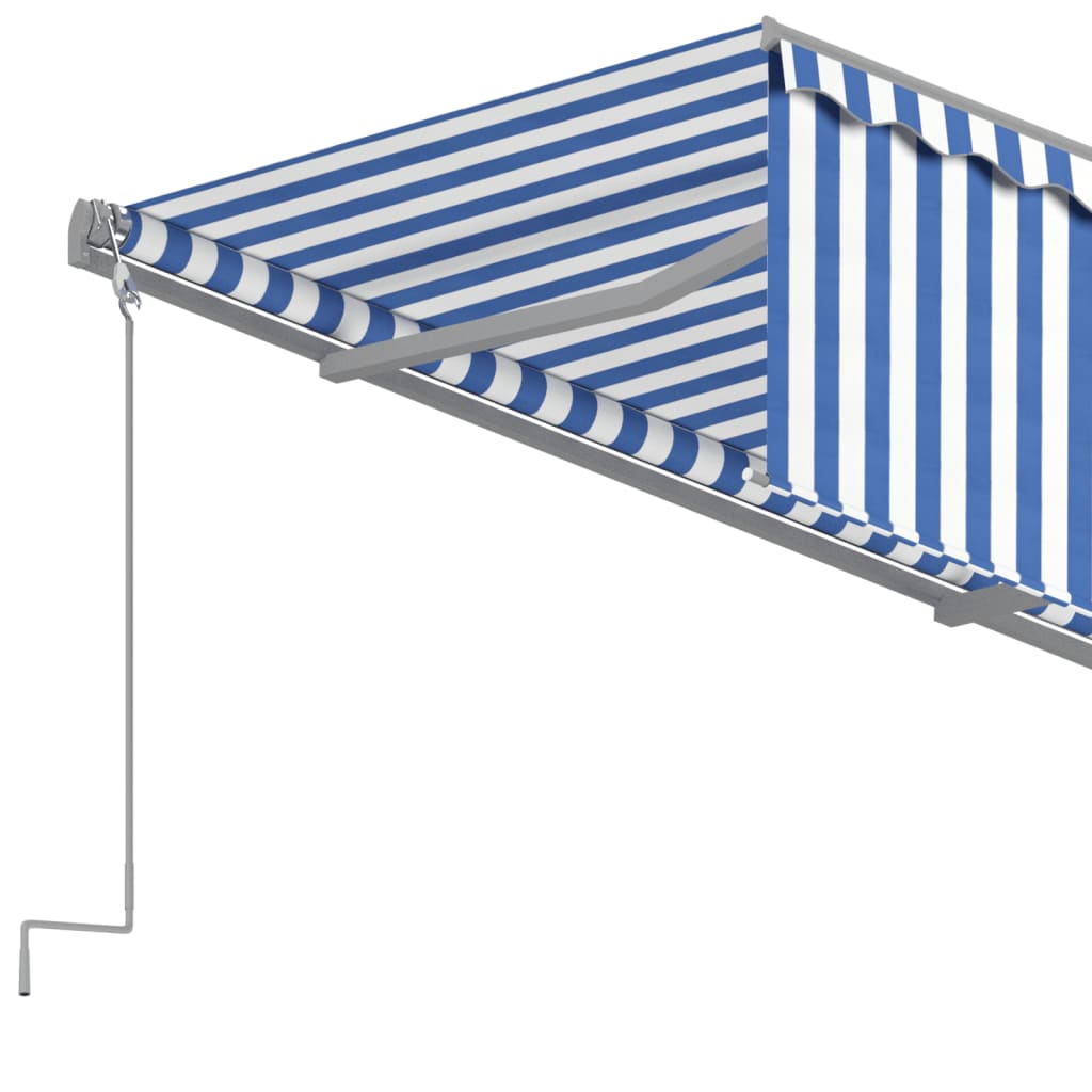 Copertină retractabilă automat cu stor, albastru&alb, 3,5x2,5 m