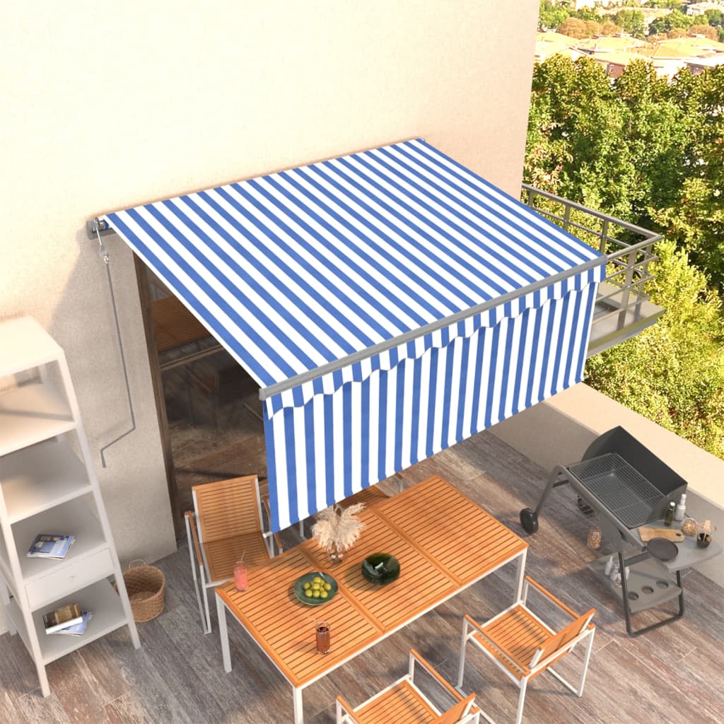 Copertină retractabilă automat cu stor, albastru&alb, 3,5x2,5 m