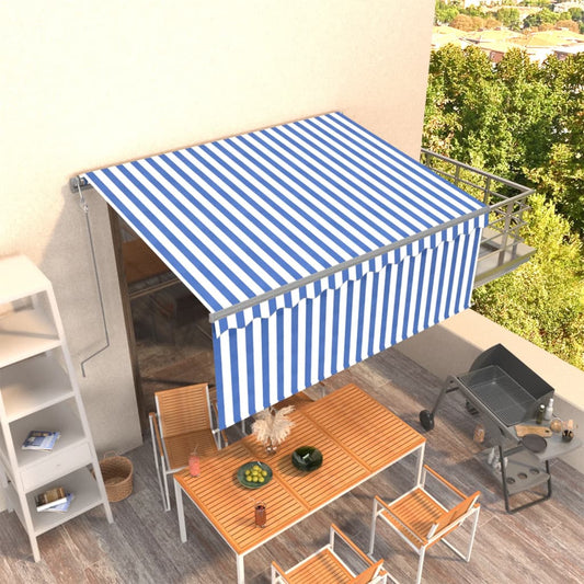 Copertină retractabilă automat cu stor, albastru&alb, 3,5x2,5 m