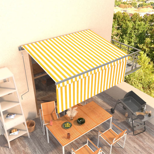 Copertină retractabilă automat cu stor, galben&alb, 3,5x2,5 m