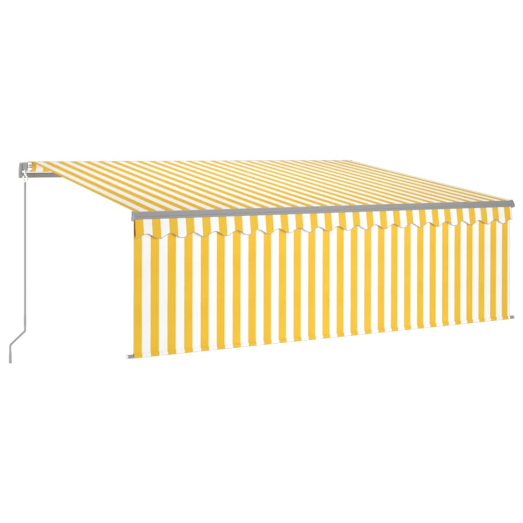 Copertină retractabilă manual cu stor, galben&alb, 4x3 m