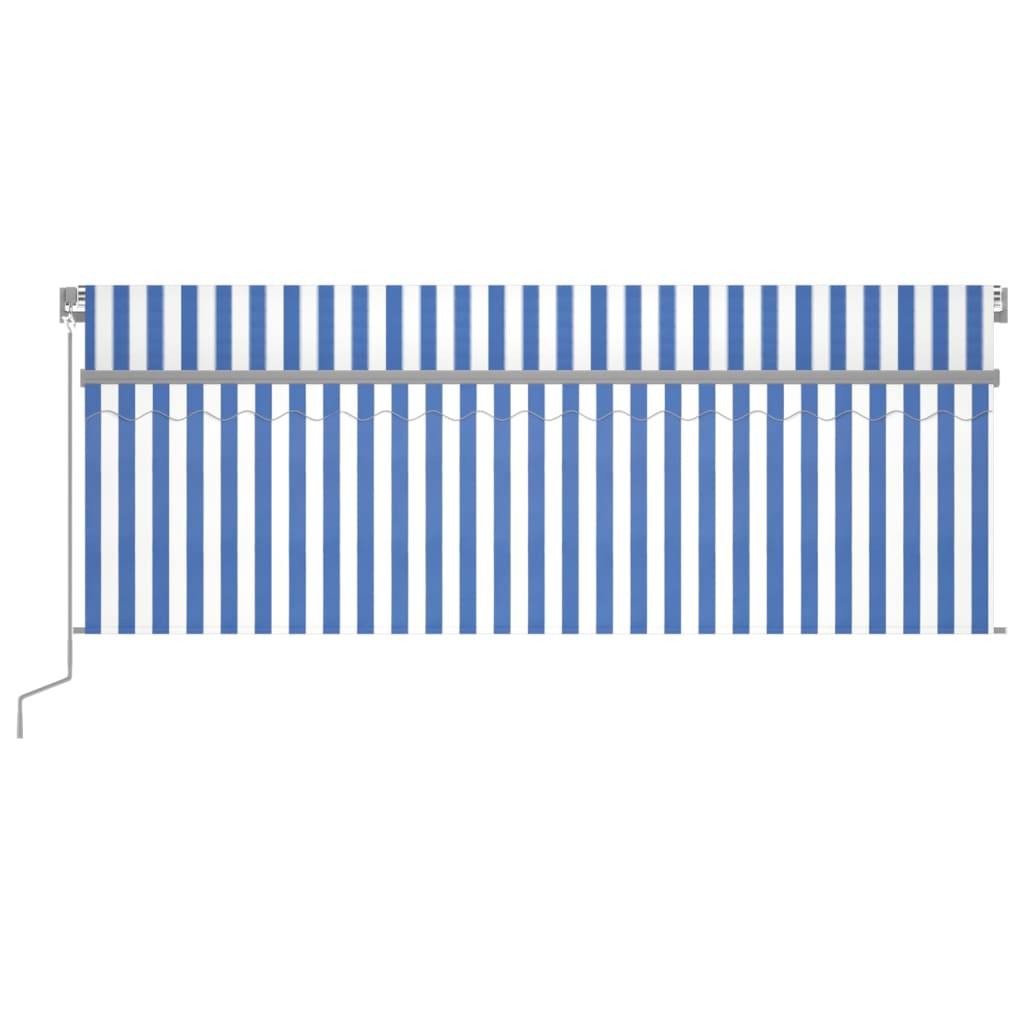Copertină retractabilă manual cu stor&LED, albastru&alb, 4x3 m