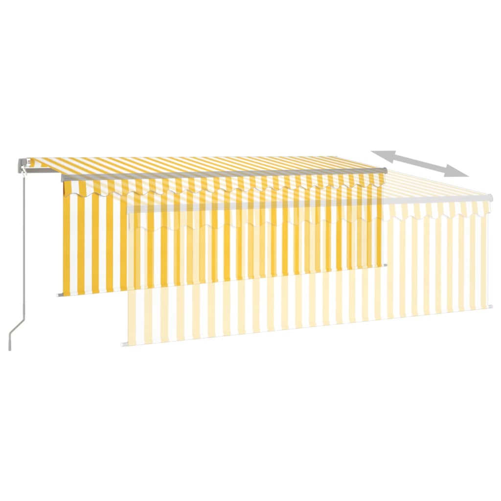 Copertină retractabilă manual cu stor&LED, galben&alb, 4x3 m
