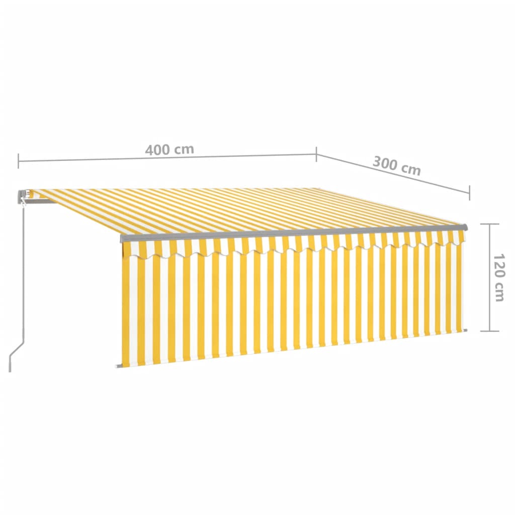 Copertină retractabilă manual cu stor&LED, galben&alb, 4x3 m