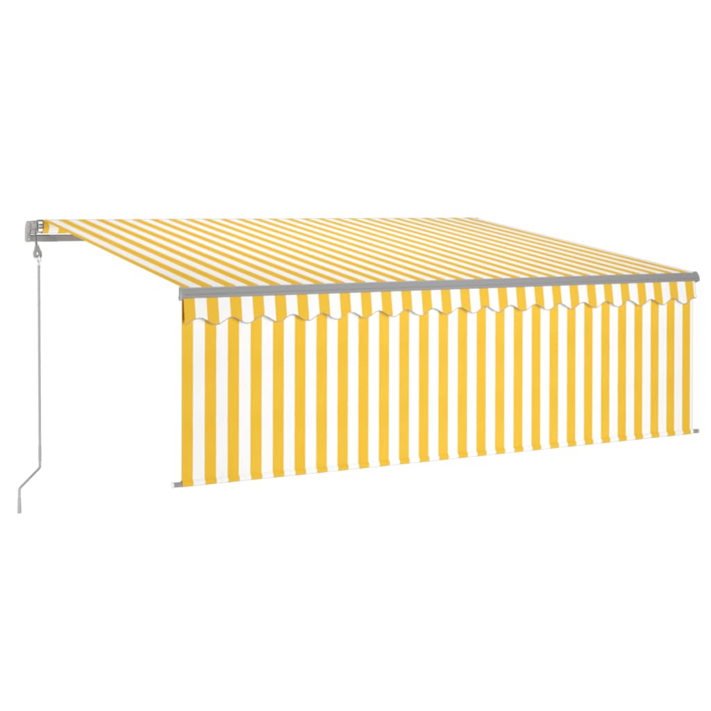 Copertină retractabilă automat cu stor, galben&alb, 4x3 m