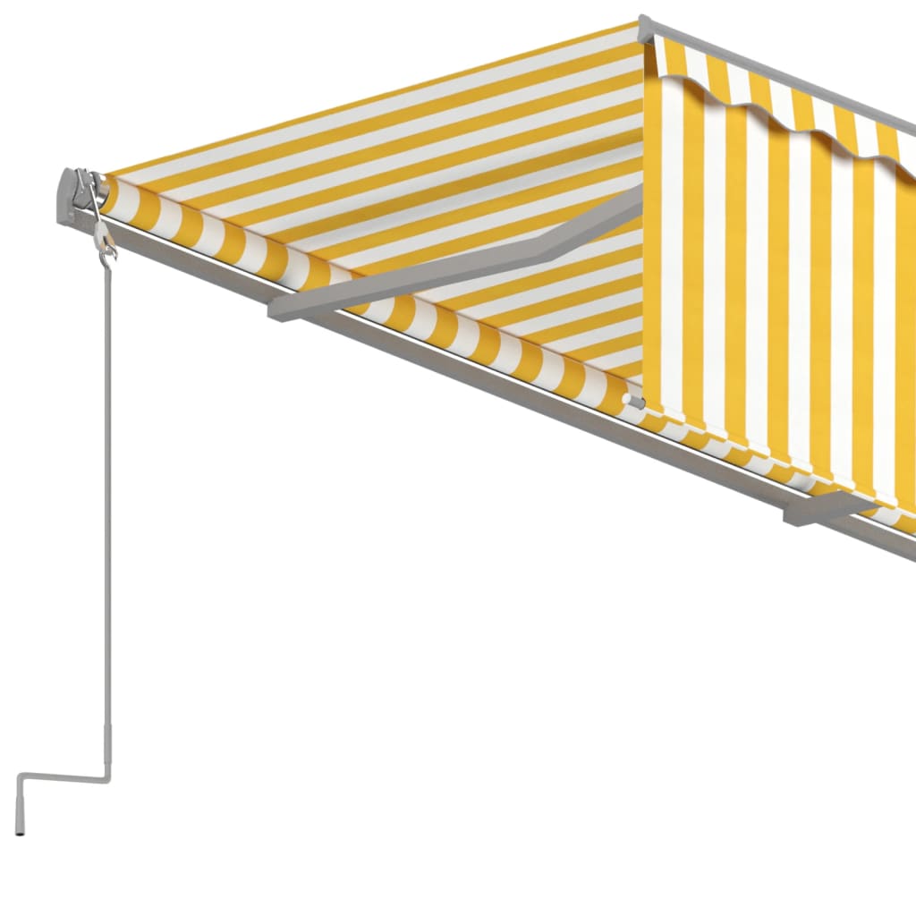 Copertină retractabilă automat cu stor, galben&alb, 4x3 m