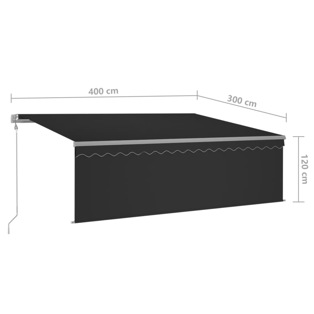 Copertină automată cu stor&senzor vânt&LED, antracit, 4x3 m