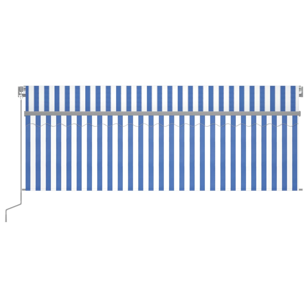Copertină retractabilă manual cu stor&LED, albastru&alb, 4,5x3m