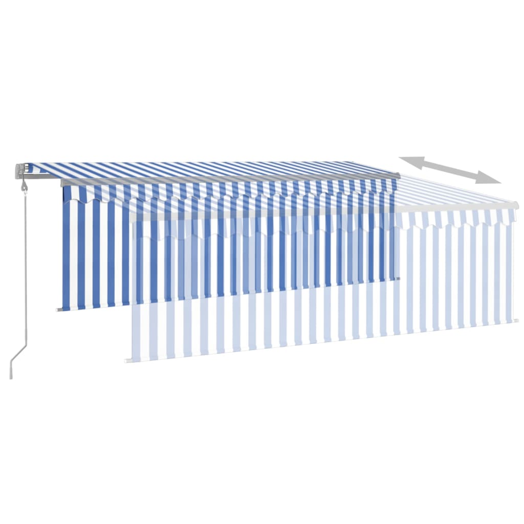 Copertină retractabilă automat cu stor, albastru&alb, 4,5x3 m