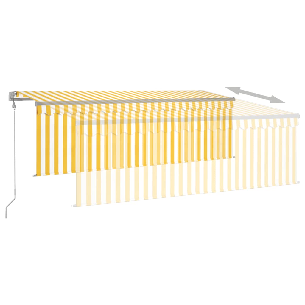 Copertină retractabilă automat cu stor, galben&alb, 4,5x3 m