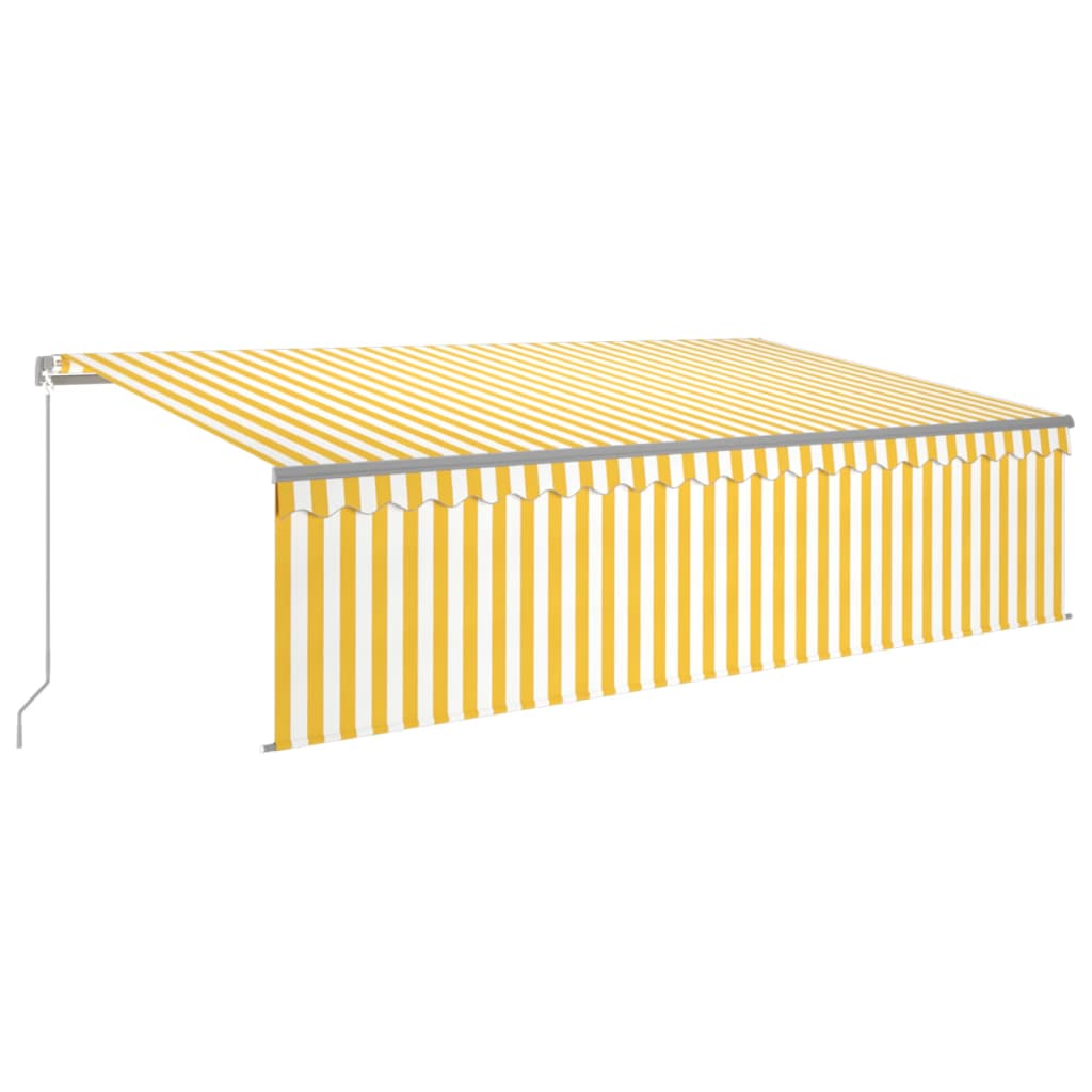 Copertină retractabilă manual cu stor, galben&alb, 5x3 m