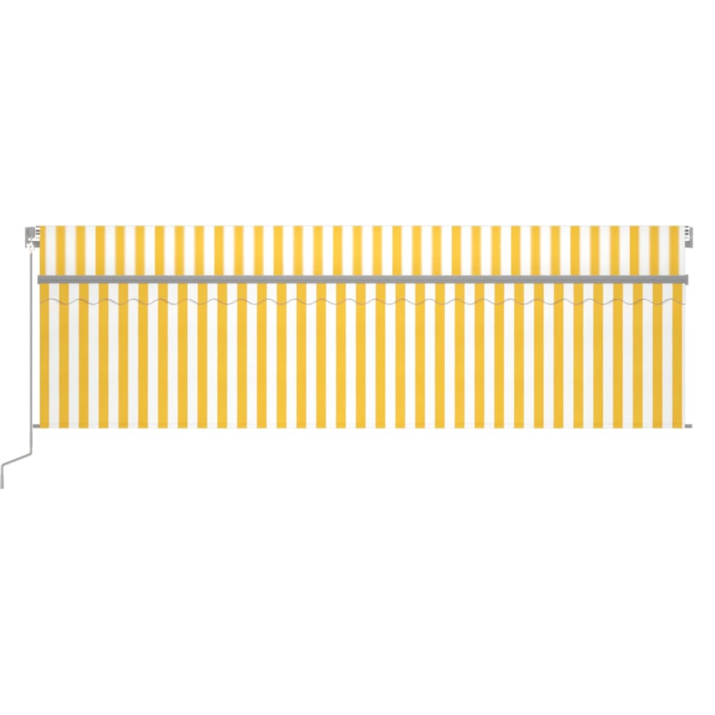 Copertină retractabilă manual cu stor, galben&alb, 5x3 m