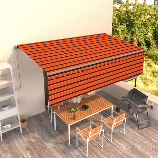 Copertină retractabilă manual, cu stor, portocaliu&maro, 5x3 m