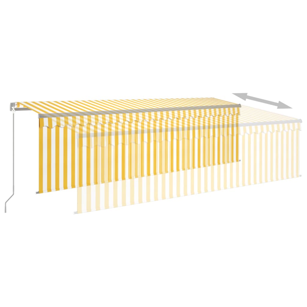 Copertină retractabilă manual cu stor&LED, galben&alb, 5x3 m