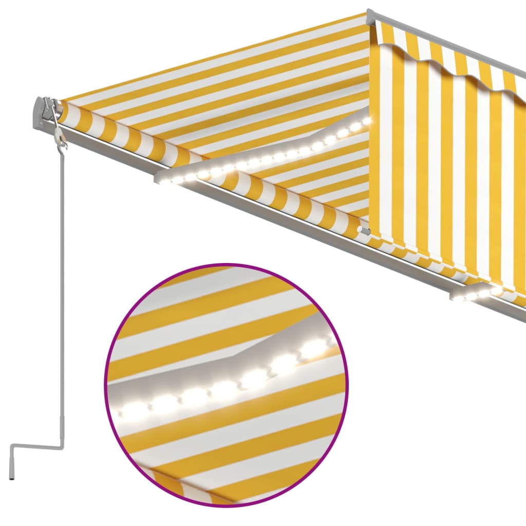 Copertină retractabilă manual cu stor&LED, galben&alb, 5x3 m