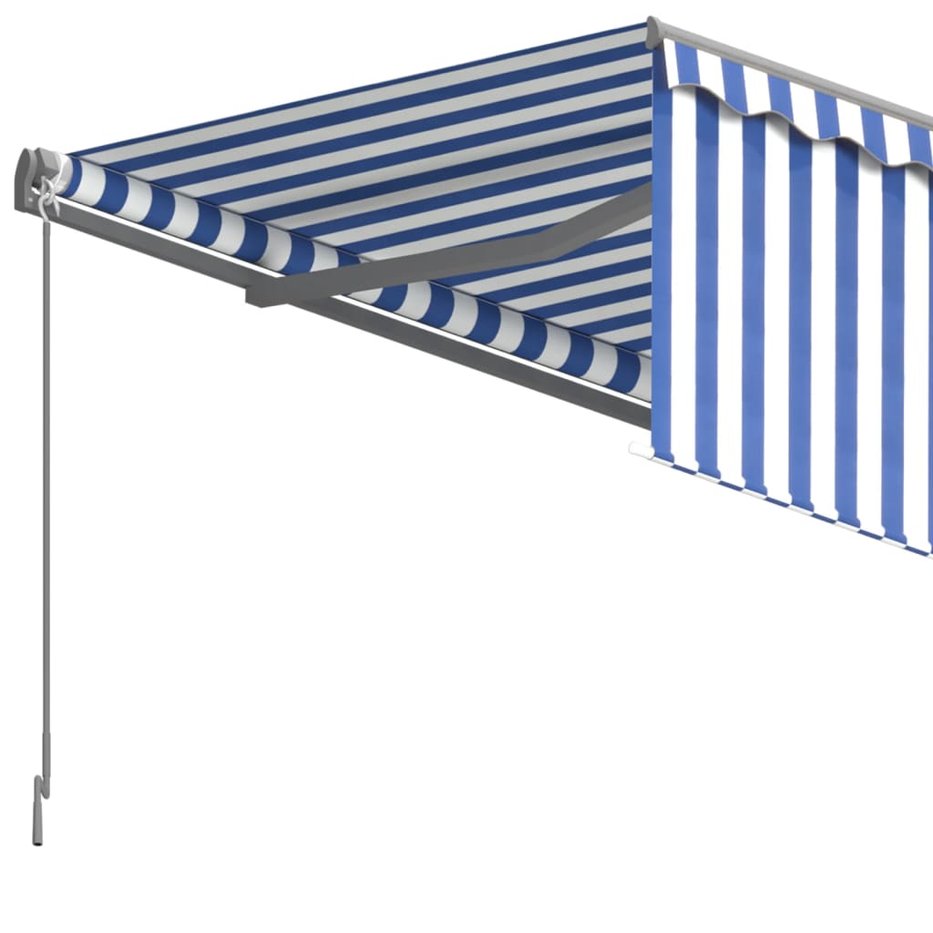 Copertină retractabilă automat cu stor, albastru&alb, 5x3 m