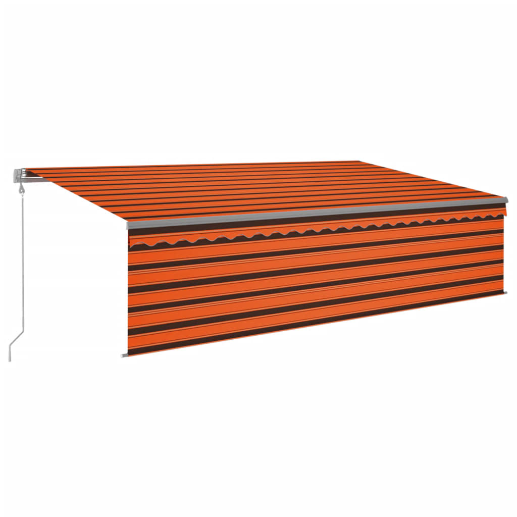 Copertină retractabilă automat cu stor, portocaliu&maro, 5x3 m