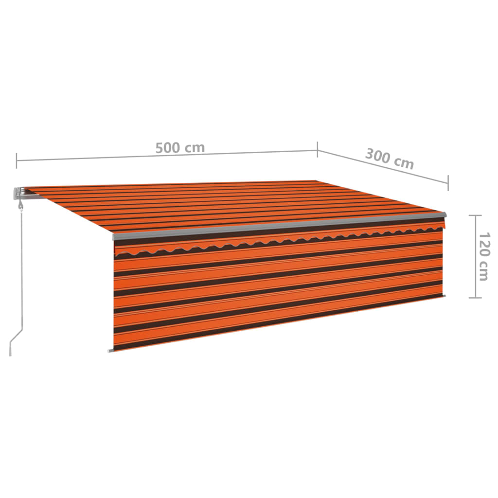 Copertină retractabilă automat cu stor, portocaliu&maro, 5x3 m