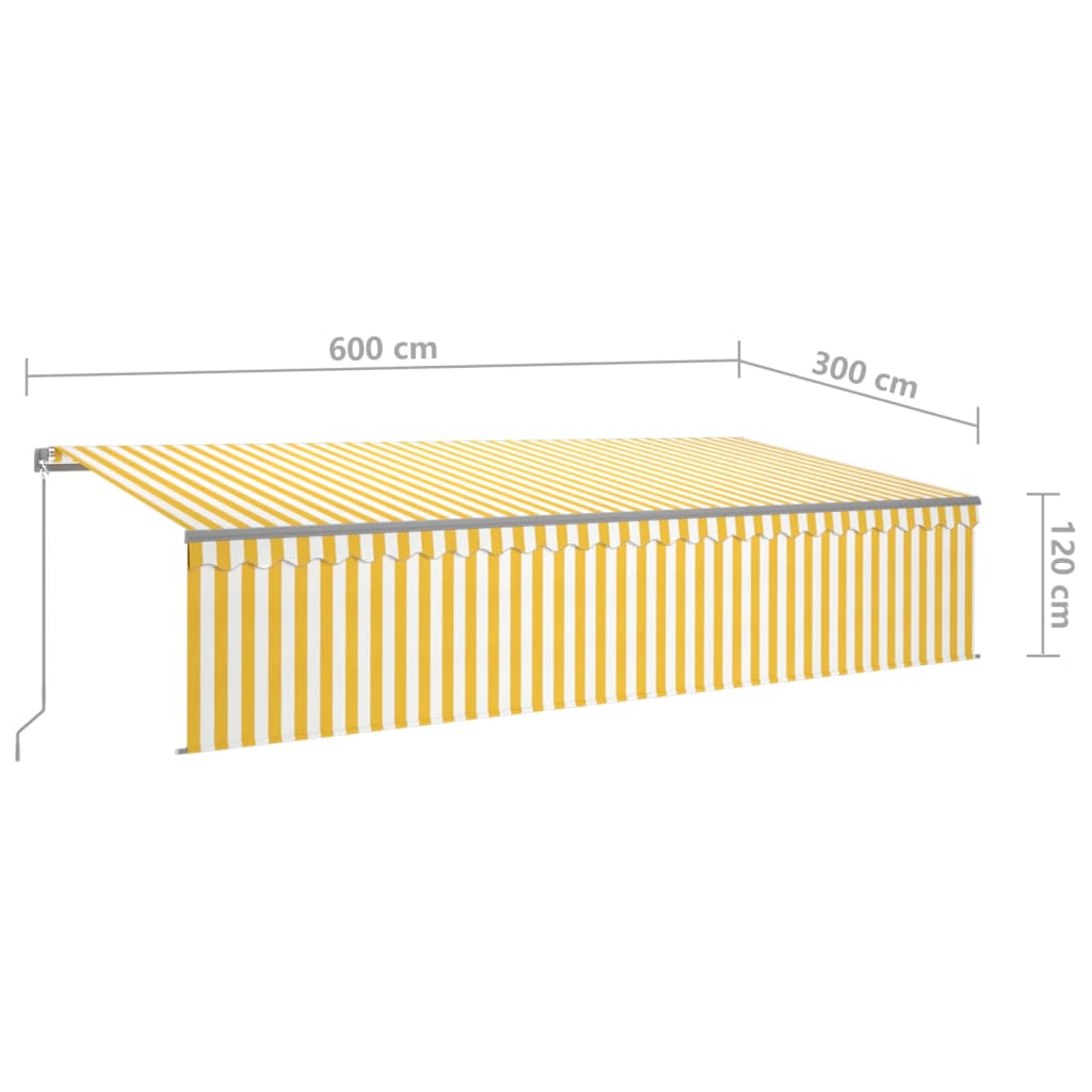 Copertină retractabilă manual cu stor&LED, galben&alb, 6x3 m