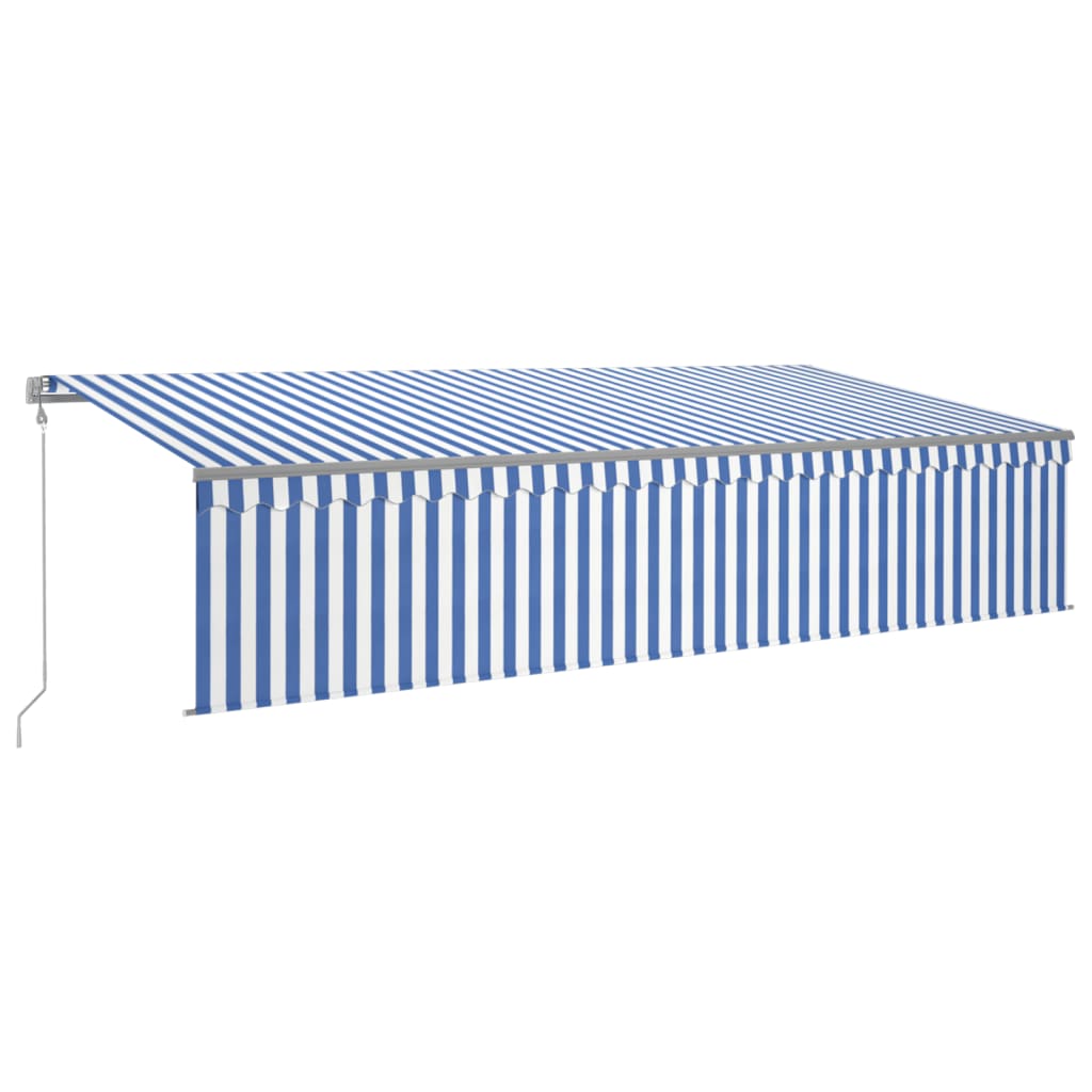 Copertină retractabilă automat cu stor, albastru&alb, 6x3 m