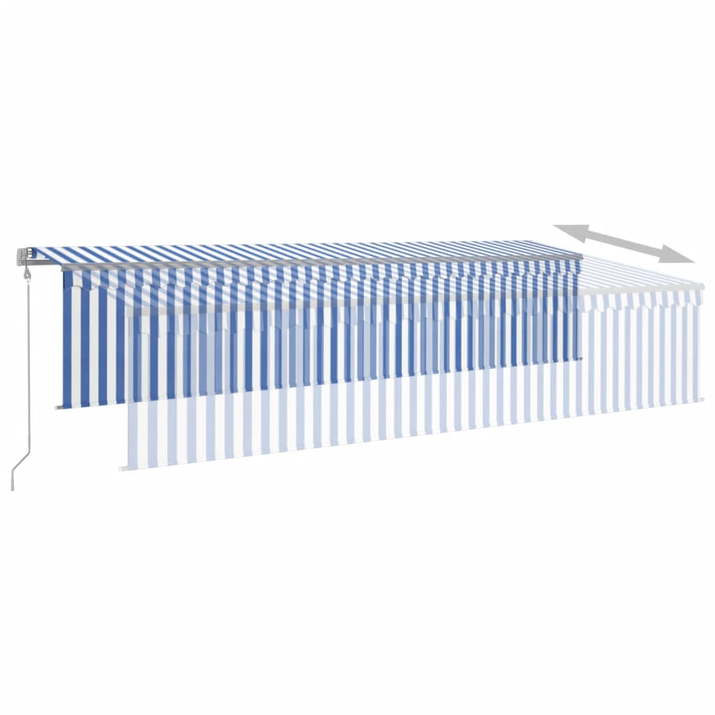 Copertină retractabilă automat cu stor, albastru&alb, 6x3 m