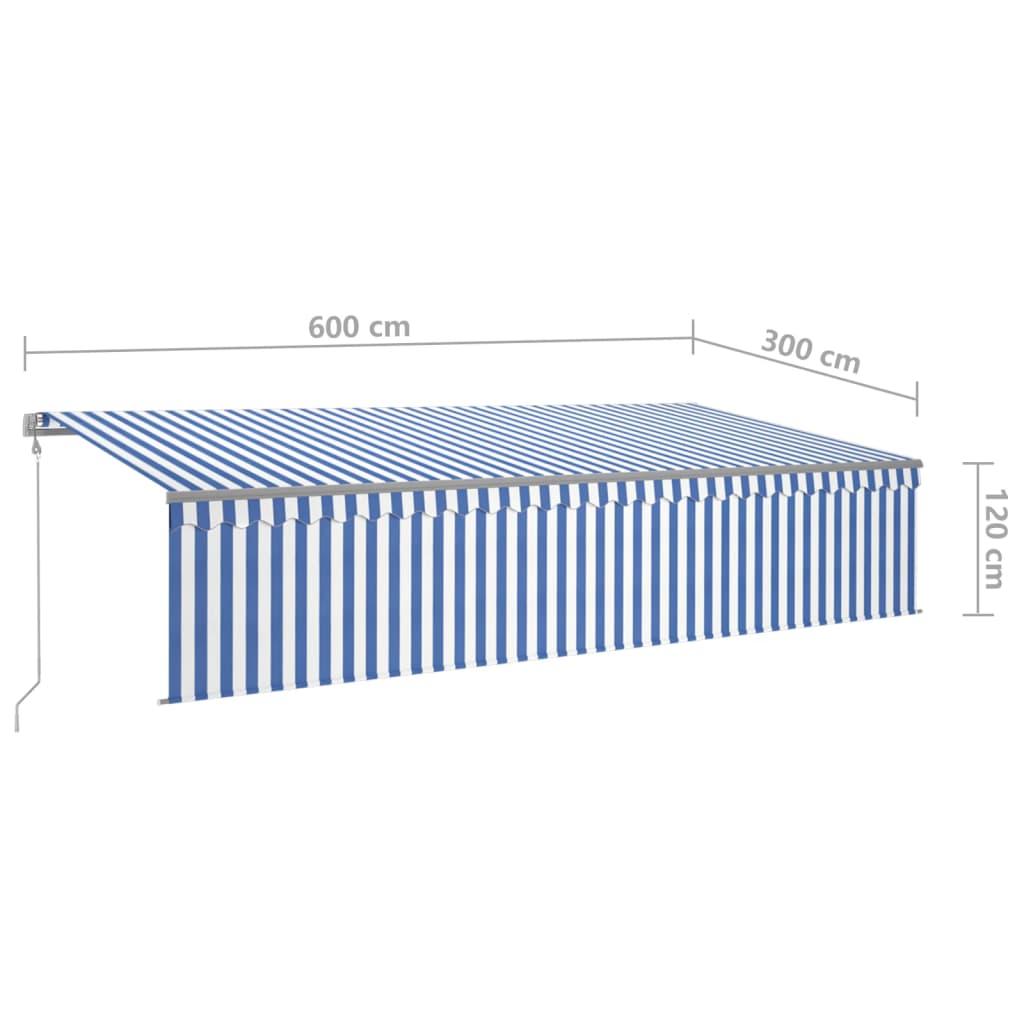 Copertină retractabilă automat cu stor, albastru&alb, 6x3 m