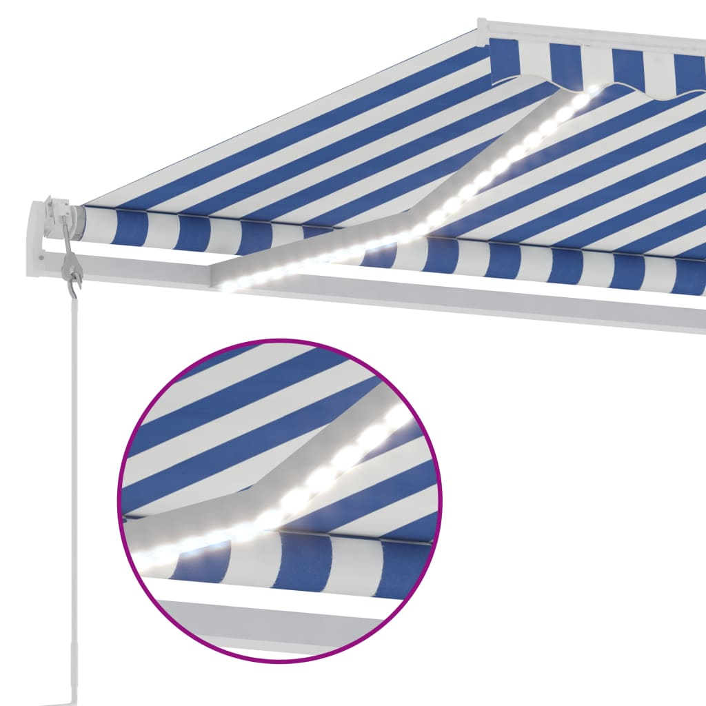 Copertină automată cu senzor vânt&LED, albastru/alb, 300x250 m