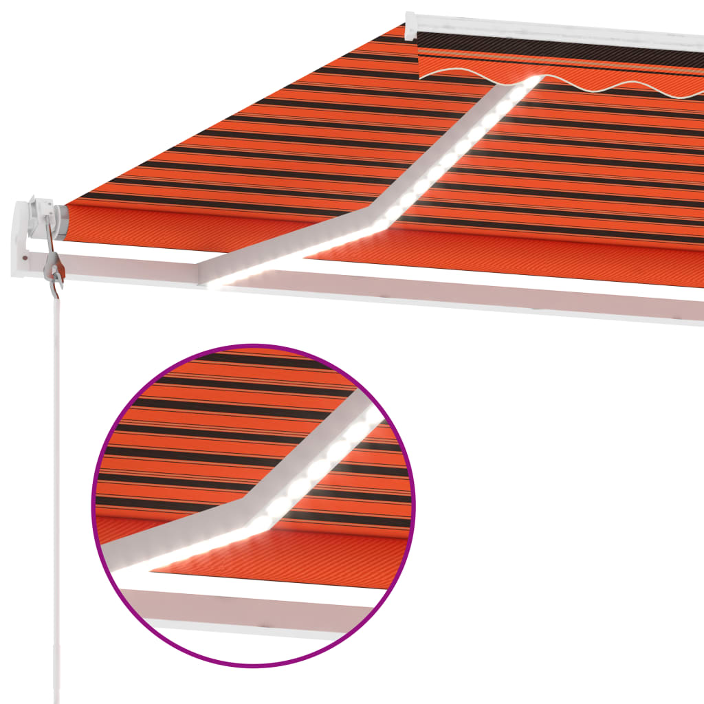 Copertină automată senzor vânt&LED, portocaliu/maro, 300x250 cm